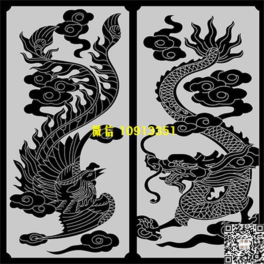 精雕图173龙凤栏板精雕图线雕图线条图单线铣底图_电脑雕刻plt文泰矢量图精雕图浮雕图